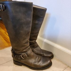 Frye Veronica Leather Tall Boots Distressed Gray-black 9.5